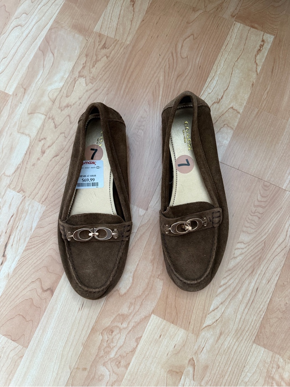 Coach Fortunata Women’s Brown Suede Loafers with Gold Accent - Size 7